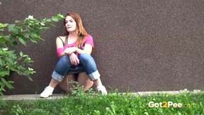 Ladies outside in public looking hot peeing