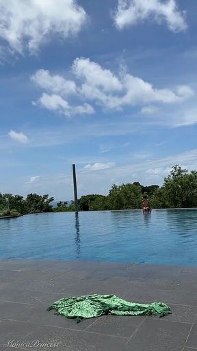 Teasing at the Pool in Micro Bikini, Swimming