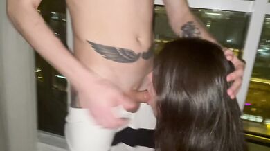 Bi threesome - stepson and his girlfriend greedily service daddy's dick, getting cum in their mouth