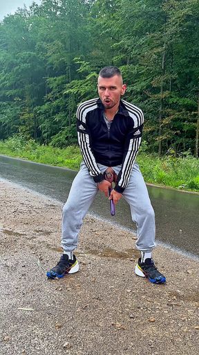 Chav-lad in a Tracksuit and White Socks Outside in Public Fun