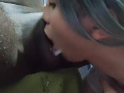 Femboy Crossdresser dive into Big Black Balls