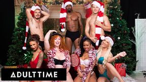 Interracial Christmas Group Sex Orgy with Bubble Butt MILF