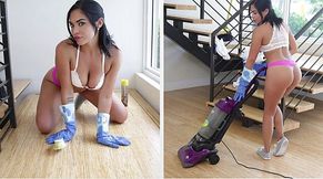 Latina maid polishes big cock of Bruno Dickemz