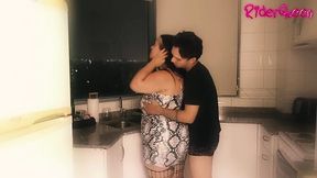 Step mommy gets naughty with stepson in the kitchen