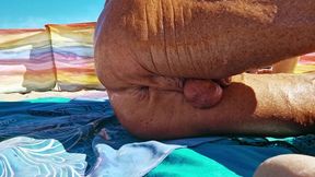Extreme closeup of Key West using his Big Ben at the beach