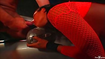 Ariana Jollee got down and dirty with many horny guys at the same time, in a garage