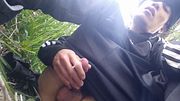 Raw twink jerking off in nature, unleashing thick squirting cum