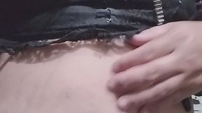 goth girl smoking and playing with her chub belly and navel