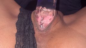 A dildo enters a pussy in close-up. A real female orgasm.