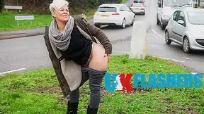 Short Hair British MILF Flashing and Pissing all Over Town for UK-Flashers