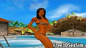 Ebony Goddess Enjoys Steamy Poolside Romance in Vivid 3D Fantasy