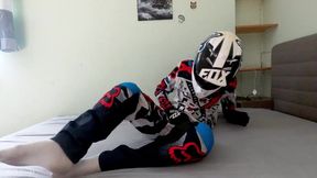 Ash-Ash-Blonde Nubile fellow jerk off in Fox MX gear in spunk on helmet