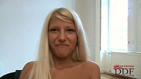 Sexy and skinny blonde babe is first time on casting