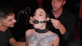 Obedient slut Saba Lapiedra submits to two studs in the BDSM room