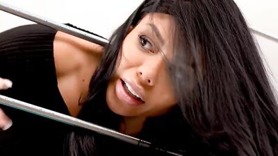 Brunette girl was stuck, so her perverted stepbro used that fine pussy she has