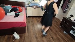 Amateur Woman Has Fun Trying on Clothes and Cutting Them.