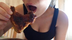 My stepsister eats chicken wings because she feels fat and just stuffs the food in her face. in 4k