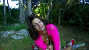 Pretty brunette gets her tight asshole fucked hard in the forest