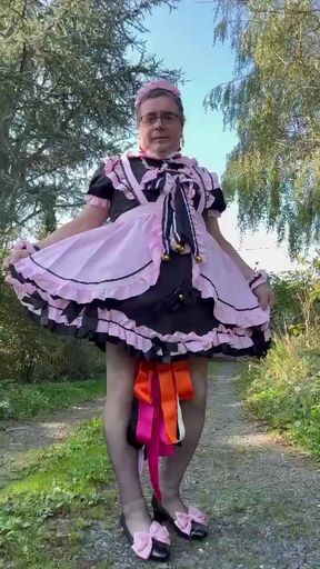 Dressed in a maid outfit for the day