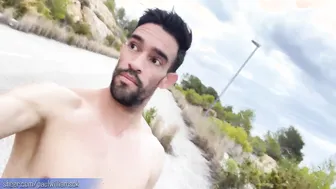 Nude hiking at sunset with a muscular Latino exhibitionist nearly caught in public