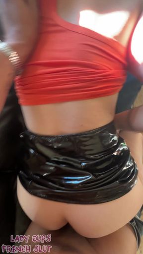 French Slut in Micro Latex Skirt Deep Throat and Hot Doggy Style