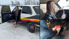 Chloe got an old BMW coupe and wants to make donuts on the snow