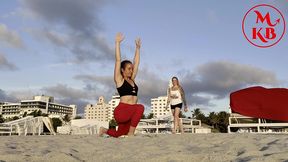 kora bell turns yoga into a strap-on ass fucking on the beach