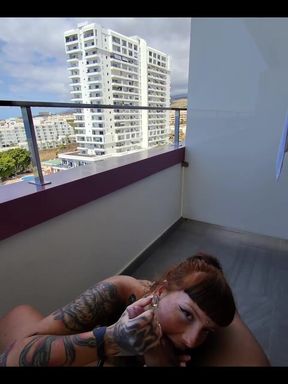 Sneaky Balcony Blowjob