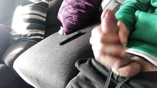 Ample Sinewy Penis is Jacked on the Sofa Until He Shoots A Load, we witness a vid?