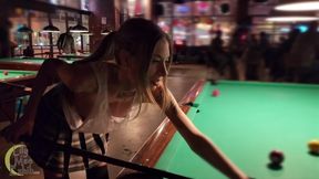 Braless Tits And Pussy Exposed At The Pool Hall!
