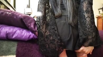 Latina in black skirt wants to swallow all white