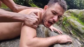 Gifted Black Man Fucks Amateur Partner at Waterfall in Interracial Gay Fetish Scene