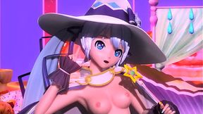 Vocaloid cutie Miku MMD dances naked, parades off her shaved pussy and huge tits
