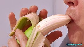 4K MILF wife enjoys bananas &mdash;  cumshot in mouth &mdash;  extreme close up