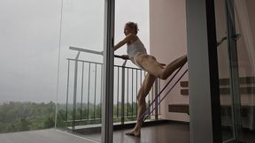 sfw rainy lowerbody workout on balcony
