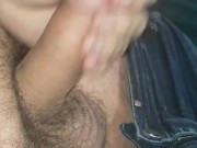 Fat uncut dick jerking session ends in satisfaction