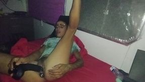 I Watch Some Gay Porn Before Bed And Come Two Times Loudly. Pounding My Pussy With Big Black Dildo