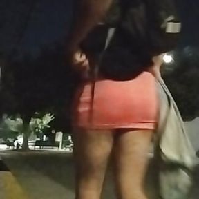 Exposing my ass in miniskirt and vibrating plug on the street