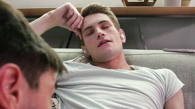 Solomon Aspen and Trevor Harris are having sex on the couch