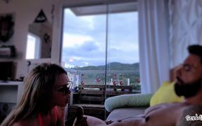 Stepsister Teases and Sucks a Lot, Enjoys Riding the Cock with Deep Throat