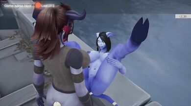 Draenei elf slut gets monster cock in her ass reverse gangbang