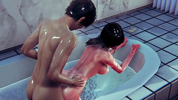 3d porn KDA Ahri (League Of Legends) fucks in bathroom to get massive cumshot on her back from my big dick