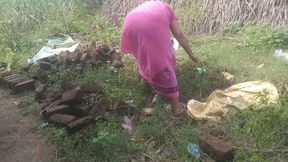 Big Boobs Priyanka Tamil Aunty Cleaning the Garden