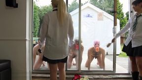 Three Girls (students 18+) enslaving and whoring their Teachers.