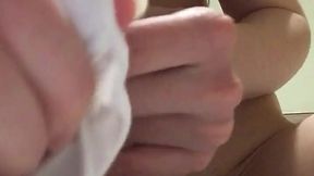 Masturbation of excited pussy through white panties close-up