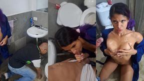 llamo al plomero para que aregle mi bano y termino dandole mi culito apretado