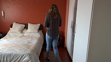 It turns me on to see how my stepson masturbates while recording me, his cock is huge