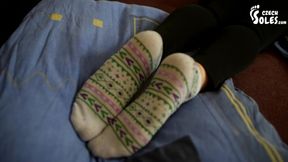 Two stepsisters tickling fight (Eliska feet, big feet, bare feet, long toes, foot tickling