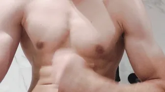 Teen bear strokes his big cock to a cumshot