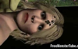D blonde babe gets fucked in the woods by a goblin